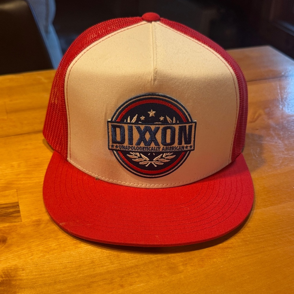 DIXXON Red and White Flat Brimmed Hat